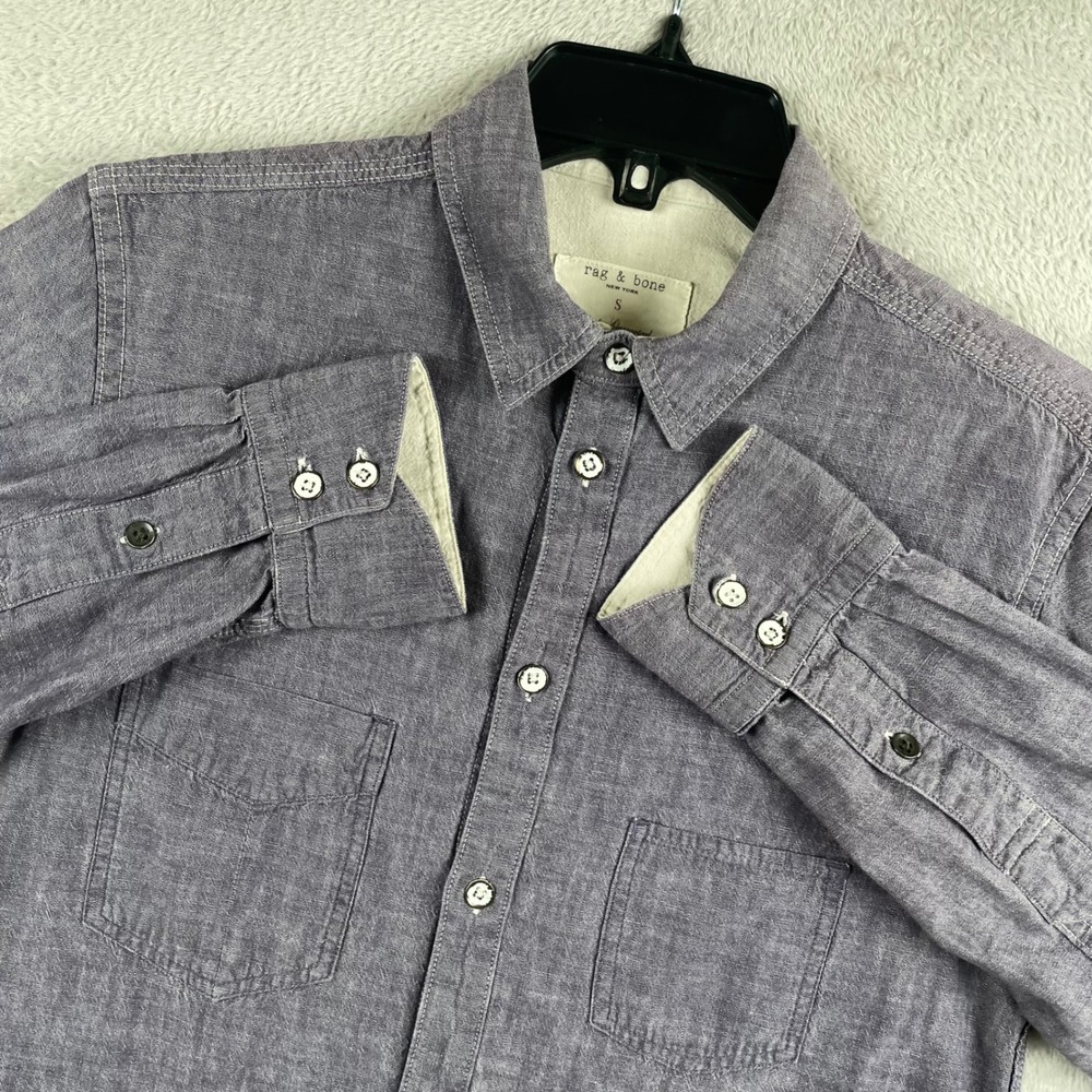 Rag & Bone Shirt Mens Small Purple Cotton Linen Blend Long Sleeve Button Up